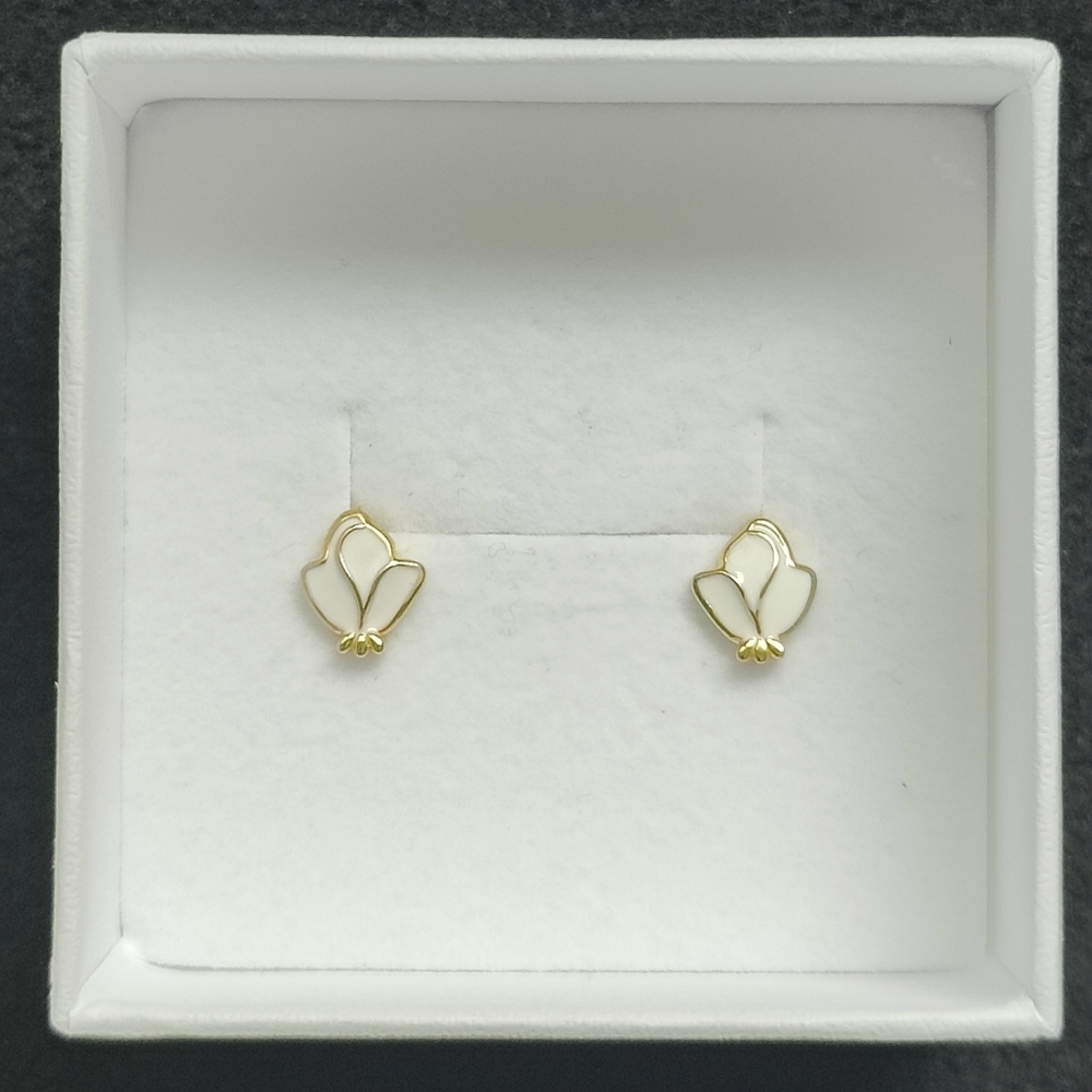 NEW 925 STERLING SILVER 14K GOLD PLATED WHITE ROSE ENAMEL STUD EARRINGS